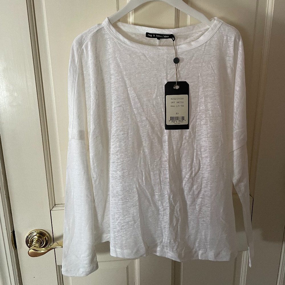 NWT rag & bone Deal Linen L/S Tee Off-white Sz XS
